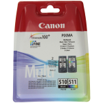Canon Pg-510 Black + Cl-511 Tri-Color 2970B010 Cartuccia Originale Multipack
