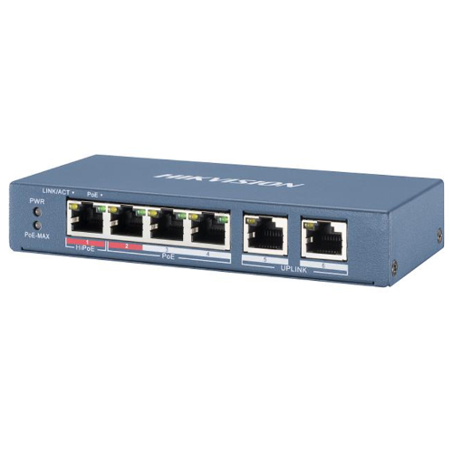 HIKVISION DS-3E0106HP-E - UNMANAGED SWITCH 4PT POE 10/100 2PT UPLINK 1PT HI-POE 60W