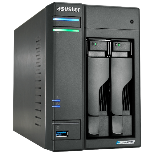 ASUSTOR LOCKERSTOR 2 (AS6702T) - 2 BAY TOWER NAS, QUAD-CORE 2.0GHZ CPU, DUAL 2.5GBE PORTS, 4GB RAM DDR4, 4X M.2 SSD SLOTS (DISKLESS)