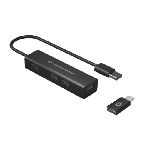 CONCEPTRONIC HUBBIES06B - HUB USB-A 4-PT USB 3.0 - ALLUMINIO (ADATT. USB-C INCLUSO)