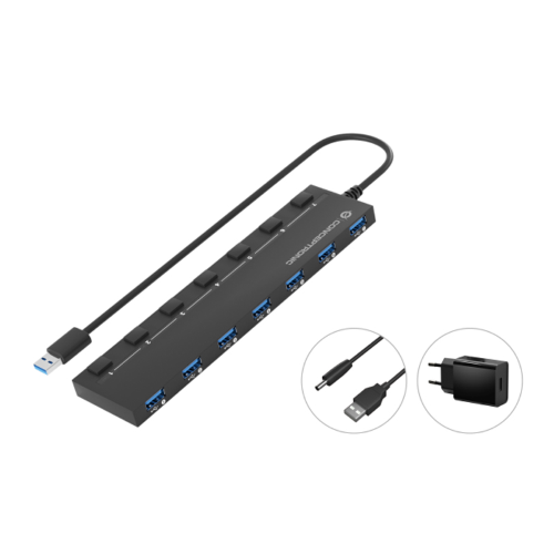 CONCEPTRONIC HUBBIES19BP - HUB USB-A 7-PT 3.0 CON ALIMENTAZIONE