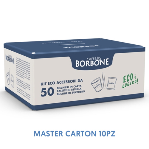 CAFFE' BORBONE KIT ECO ACCESSORI 50PZ BICCHIERINI + PALETTE + ZUCCHERO (MASTER CARTON 10PZ)
